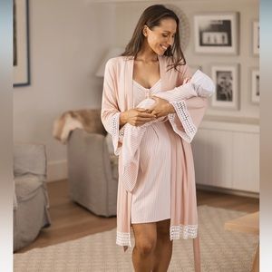Angel Maternity Set - Robe, nightgown, baby wrap & bow, with matching bag